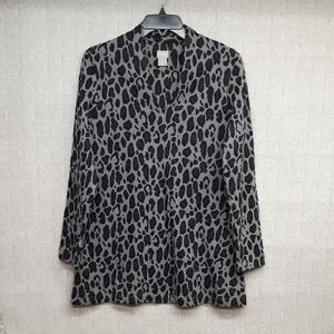 Chico's Grey and Black Leopard Print V-Neck Tunic